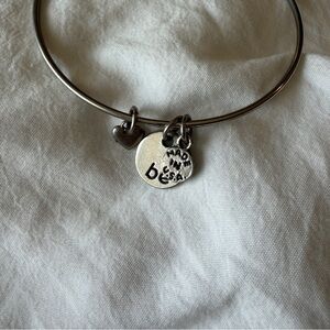 Be Silver plated Expandable Bangle Bracelet with Heart and Round Charms